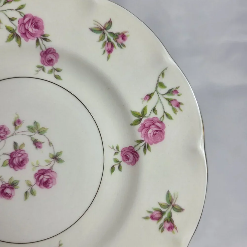 TWO Theodore Haviland Delaware New York Salad Plates Ivory with Pink Roses